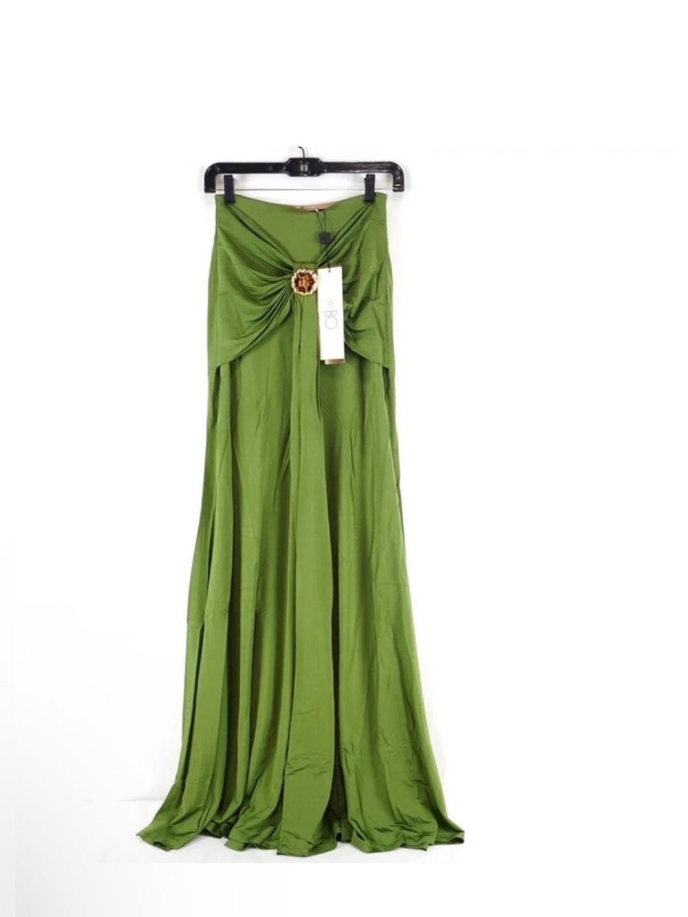 PatBO Olive Green Maxi Skirt Dress with Front Cutout
